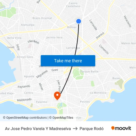 Av Jose Pedro Varela Y Madreselva to Parque Rodó map