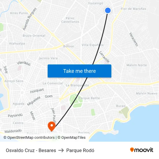 Osvaldo Cruz - Besares to Parque Rodó map