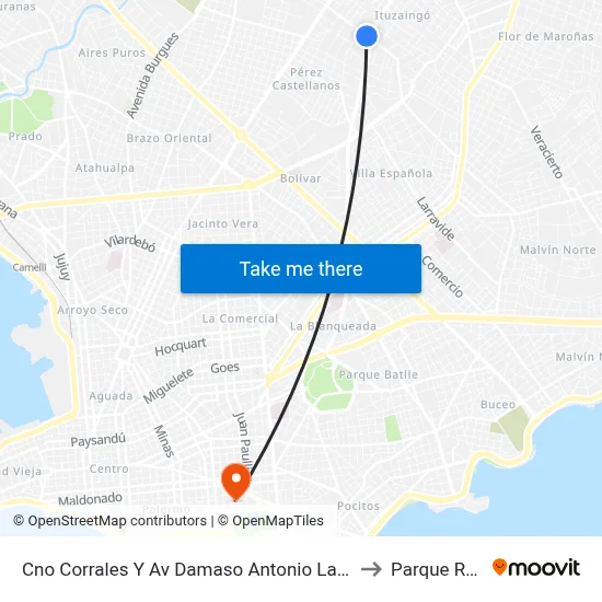Cno Corrales Y Av Damaso Antonio Larrañaga to Parque Rodó map