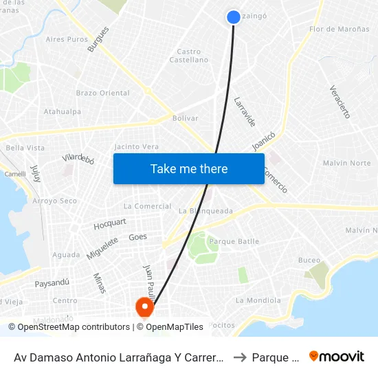 Av Damaso Antonio Larrañaga Y Carreras Nacionales to Parque Rodó map