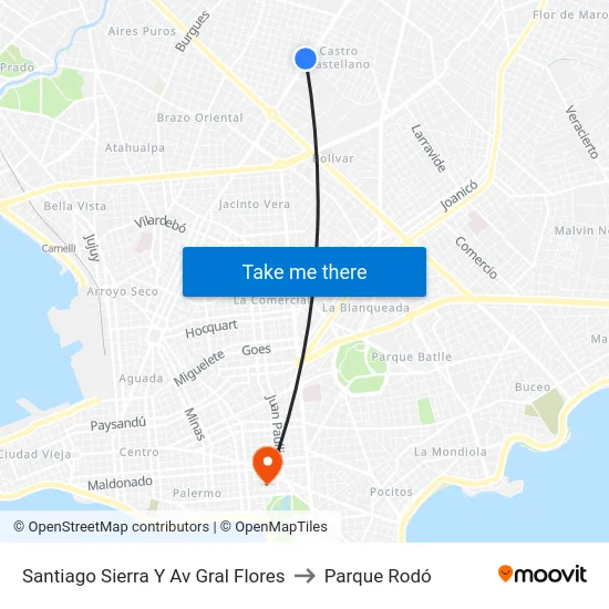 Santiago Sierra Y Av Gral Flores to Parque Rodó map