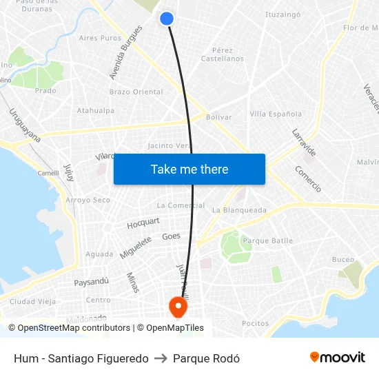 Hum - Santiago Figueredo to Parque Rodó map