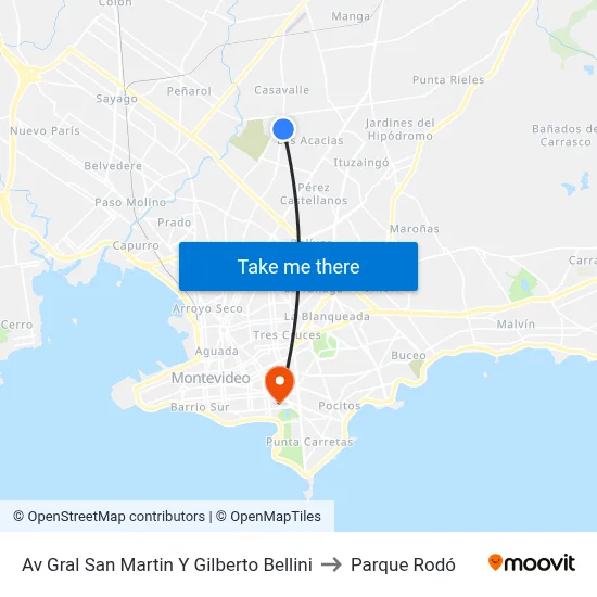 Av Gral San Martin Y Gilberto Bellini to Parque Rodó map