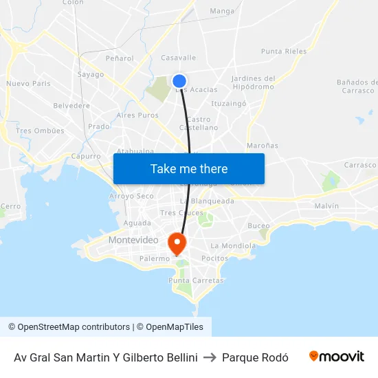 Av Gral San Martin Y Gilberto Bellini to Parque Rodó map