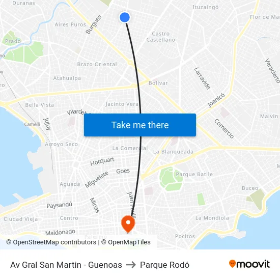 Av Gral San Martin - Guenoas to Parque Rodó map