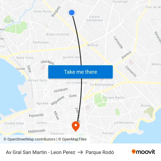 Av Gral San Martin - Leon Perez to Parque Rodó map