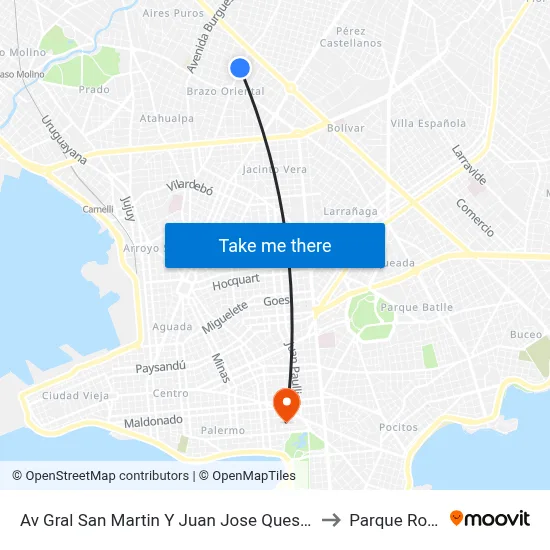 Av Gral San Martin Y Juan Jose Quesada to Parque Rodó map