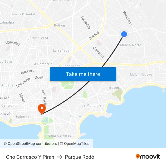 Cno Carrasco Y Piran to Parque Rodó map