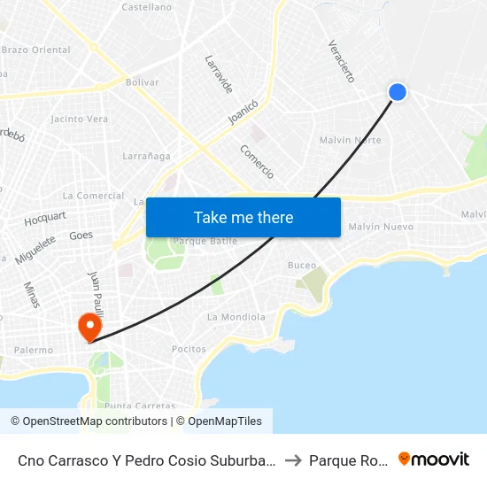 Cno Carrasco Y Pedro Cosio Suburbanas to Parque Rodó map