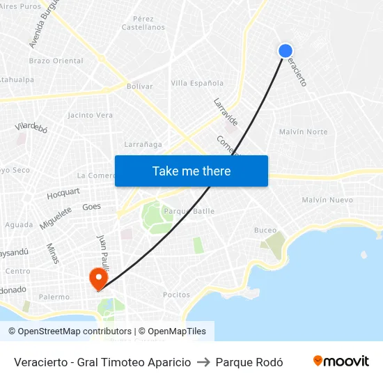 Veracierto - Gral Timoteo Aparicio to Parque Rodó map