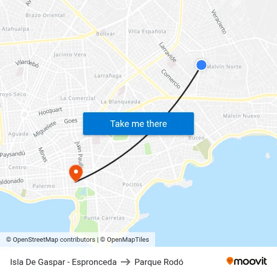 Isla De Gaspar - Espronceda to Parque Rodó map