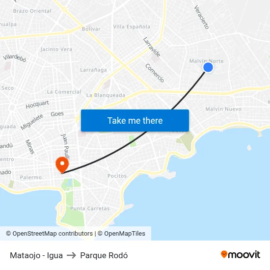 Mataojo - Igua to Parque Rodó map