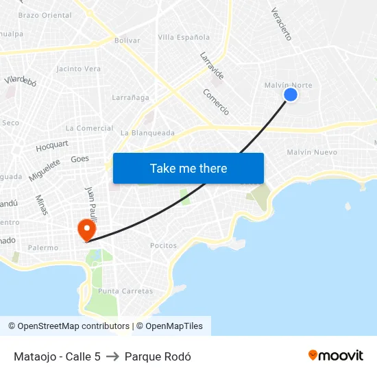 Mataojo - Calle 5 to Parque Rodó map
