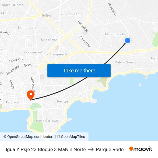 Igua Y Psje 23 Bloque 3 Malvin Norte to Parque Rodó map
