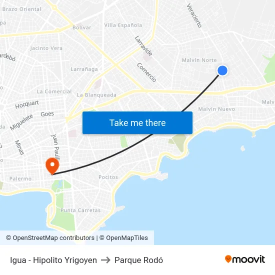Igua - Hipolito Yrigoyen to Parque Rodó map