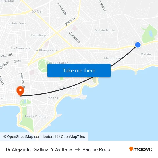 Dr Alejandro Gallinal Y Av Italia to Parque Rodó map
