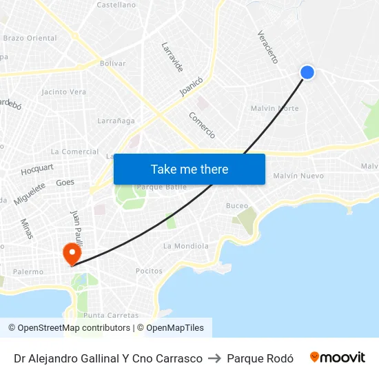 Dr Alejandro Gallinal Y Cno Carrasco to Parque Rodó map