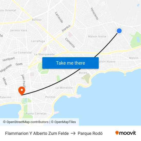 Flammarion Y Alberto Zum Felde to Parque Rodó map