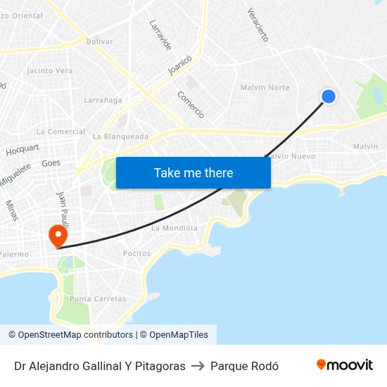 Dr Alejandro Gallinal Y Pitagoras to Parque Rodó map