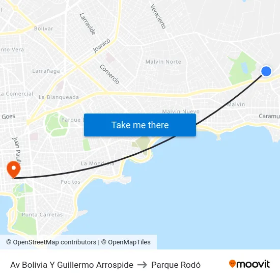 Av Bolivia Y Guillermo Arrospide to Parque Rodó map