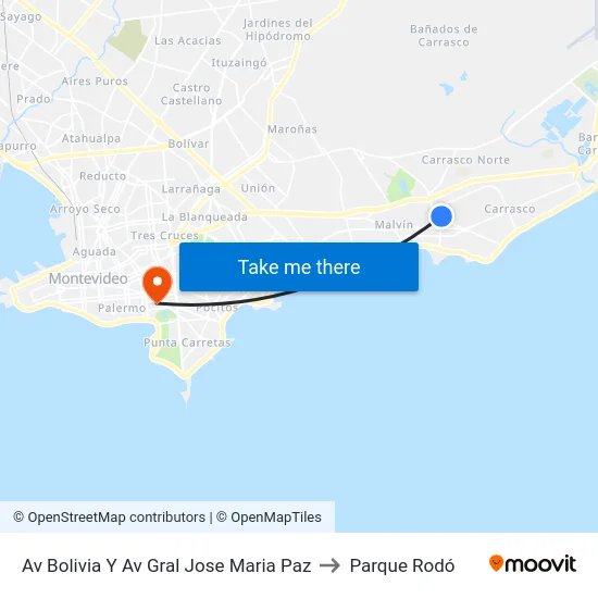 Av Bolivia Y Av Gral Jose Maria Paz to Parque Rodó map