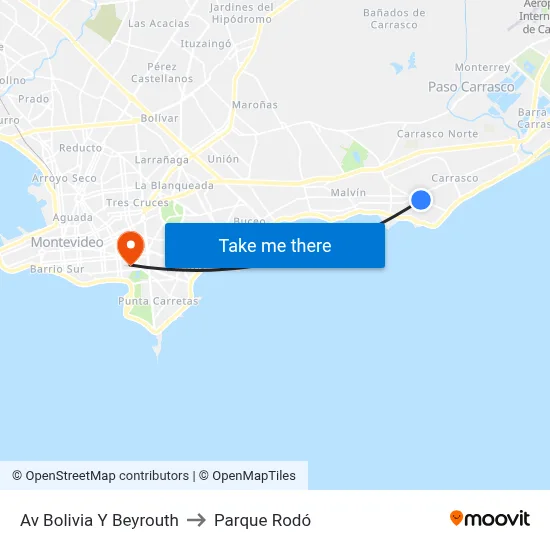 Av Bolivia Y Beyrouth to Parque Rodó map
