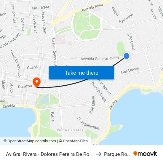 Av Gral Rivera - Dolores Pereira De Rossell to Parque Rodó map