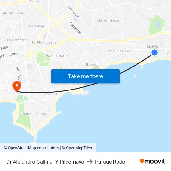 Dr Alejandro Gallinal Y Pilcomayo to Parque Rodó map