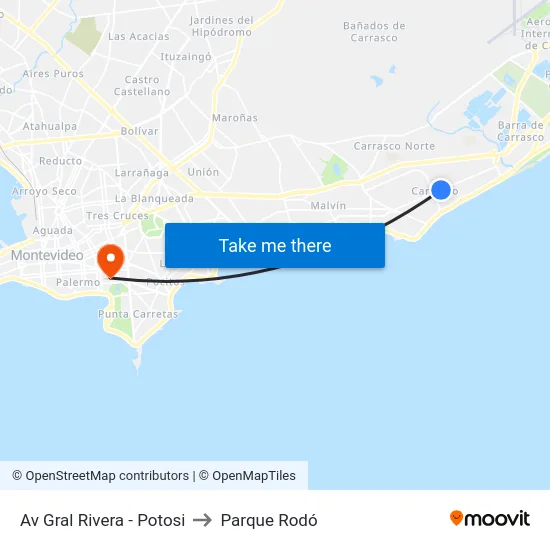Av Gral Rivera - Potosi to Parque Rodó map