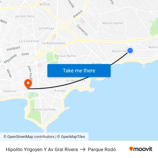 Hipolito Yrigoyen Y Av Gral Rivera to Parque Rodó map