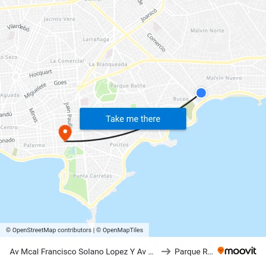 Av Mcal Francisco Solano Lopez Y Av Gral Rivera to Parque Rodó map