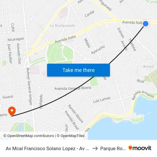 Av Mcal Francisco Solano Lopez - Av Italia to Parque Rodó map