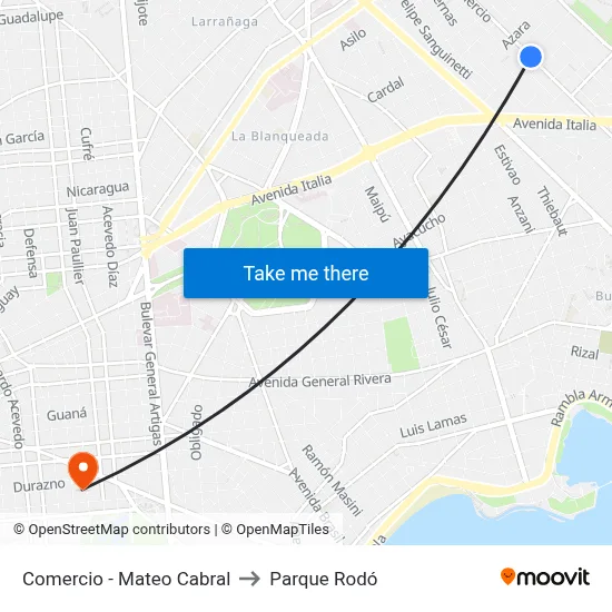 Comercio - Mateo Cabral to Parque Rodó map