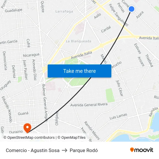 Comercio - Agustin Sosa to Parque Rodó map