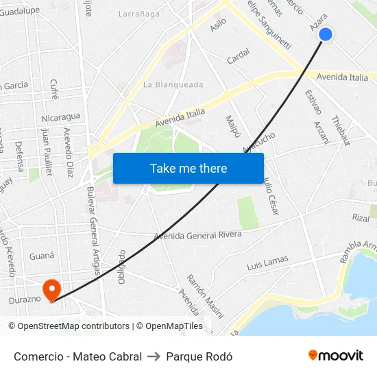 Comercio - Mateo Cabral to Parque Rodó map