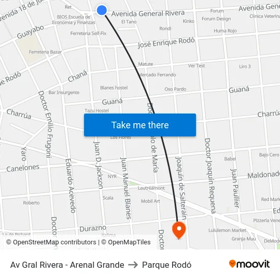 Av Gral Rivera - Arenal Grande to Parque Rodó map