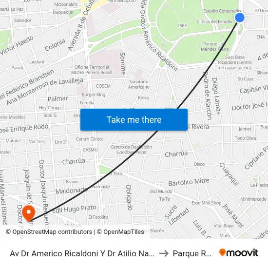 Av Dr Americo Ricaldoni Y Dr Atilio Narancio to Parque Rodó map