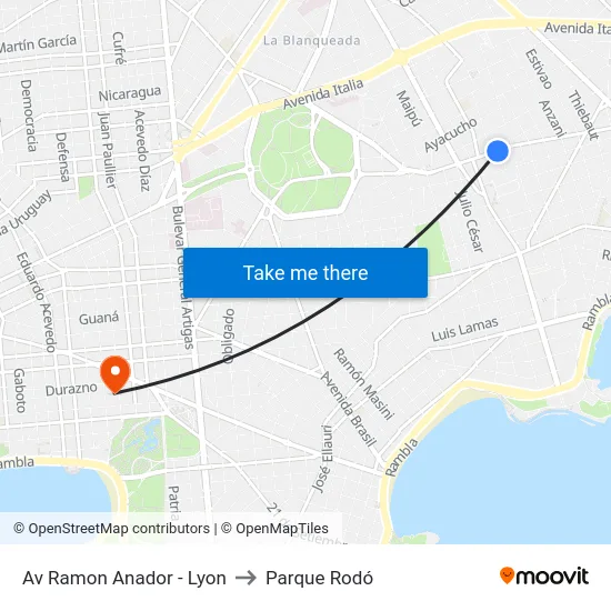 Av Ramon Anador - Lyon to Parque Rodó map