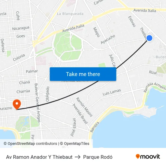 Av Ramon Anador Y Thiebaut to Parque Rodó map