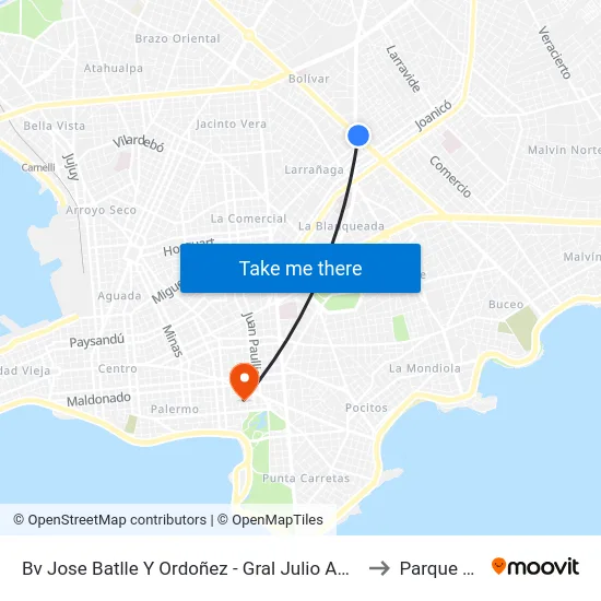 Bv Jose Batlle Y Ordoñez - Gral Julio Amadeo Roletti to Parque Rodó map