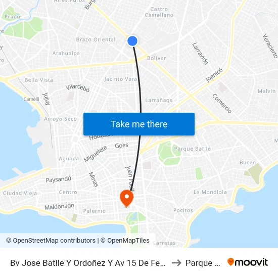 Bv Jose Batlle Y Ordoñez Y Av 15 De Febrero De 1985 to Parque Rodó map