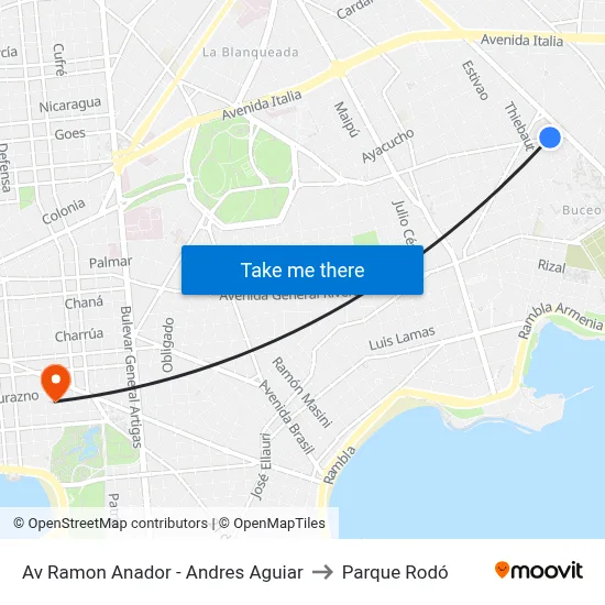 Av Ramon Anador - Andres Aguiar to Parque Rodó map