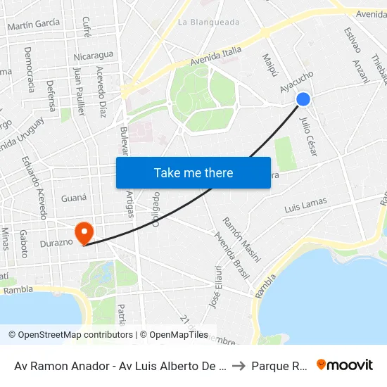Av Ramon Anador - Av Luis Alberto De Herrera to Parque Rodó map