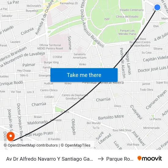 Av Dr Alfredo Navarro Y Santiago Gadea to Parque Rodó map