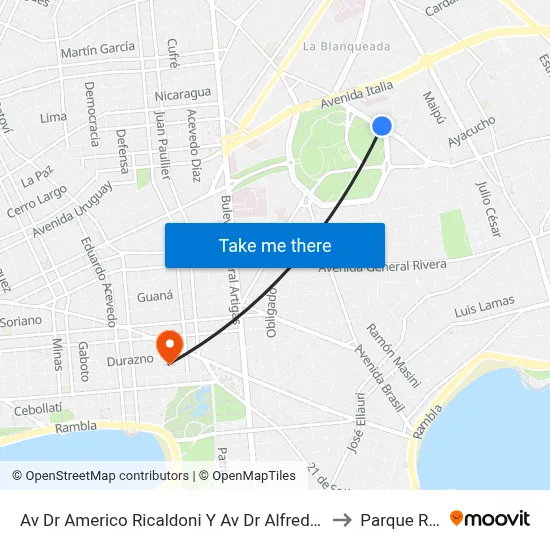 Av Dr Americo Ricaldoni Y Av Dr Alfredo Navarro to Parque Rodó map