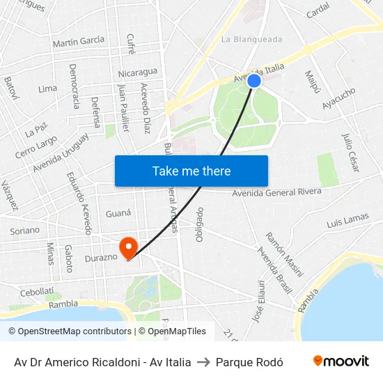 Av Dr Americo Ricaldoni - Av Italia to Parque Rodó map