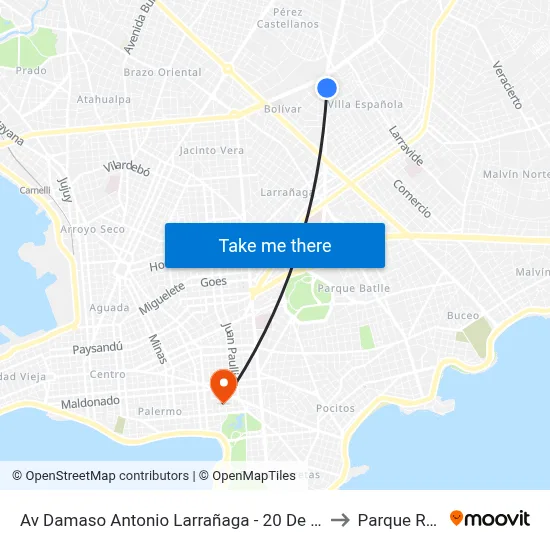 Av Damaso Antonio Larrañaga - 20 De Febrero to Parque Rodó map