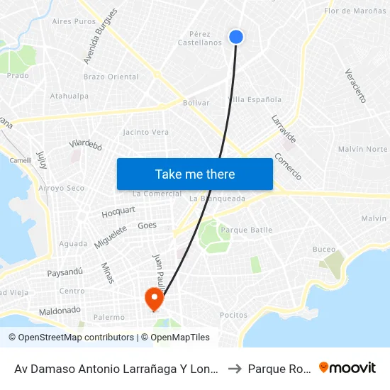Av Damaso Antonio Larrañaga Y Londres to Parque Rodó map