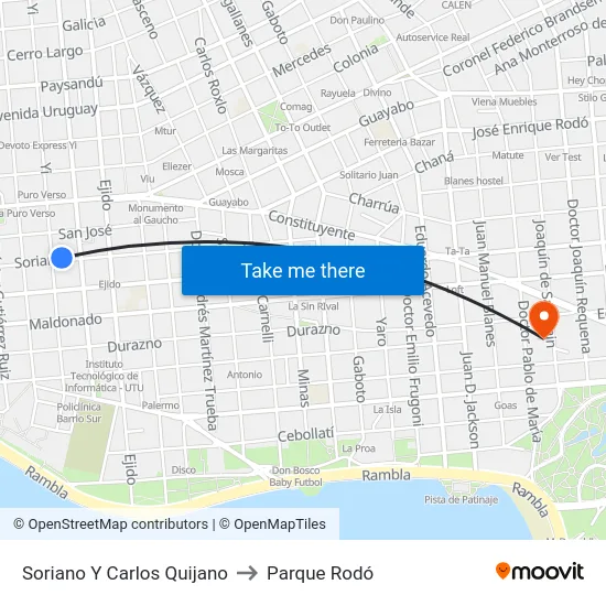 Soriano Y Carlos Quijano to Parque Rodó map