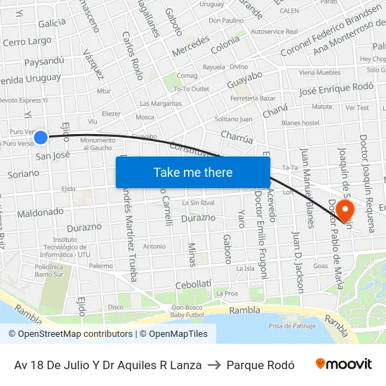 Av 18 De Julio Y Dr Aquiles R Lanza to Parque Rodó map